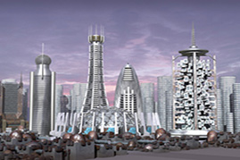 Skyline of a futuristic city