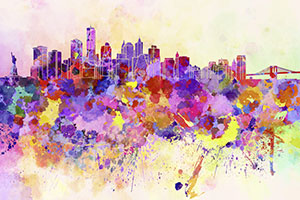 New York City skyline painted in water color